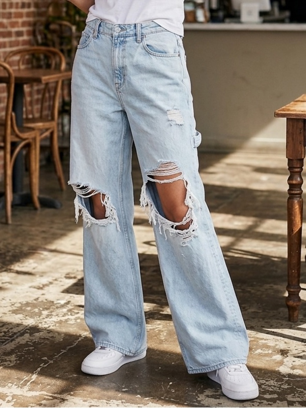 We The Free Tinsley Baggy, High Rise, Straight Wide Leg Distressed Jeans - 30